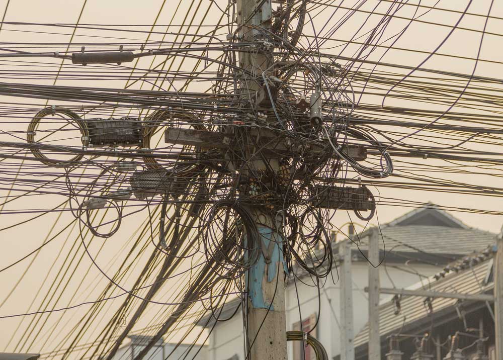 overhead power telephone and internet cables