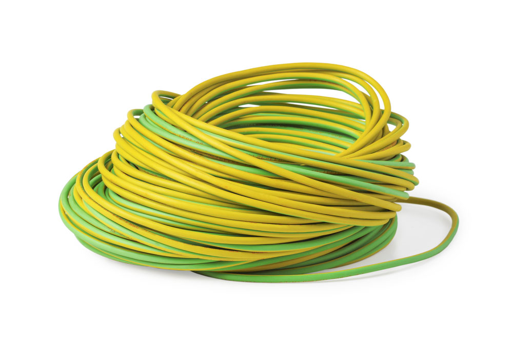 Image: solid wire in yellow-green insulation for electrical grounding