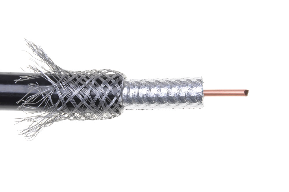 A coaxial cable on a white background
